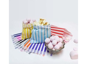 Candy Striped Flat Paper Bags (Blue and Pink Striped)
