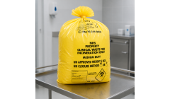Yellow 5kg Clinical Waste Sacks on a roll x 500