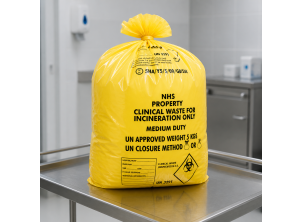 Yellow 5kg Clinical Waste Sacks on a roll x 500