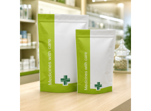 Paper 'Medicines with Care' Grip Seal Stand Up Pouches (1 size)