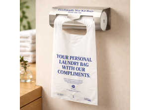 Premium White Printed 'Dry Cleaning' Polythene Damp Kit Bags on a roll (Roll of 250)