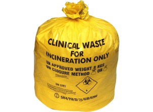Yellow Clinical Waste Sacks (14 x 22 x 25")  on a roll x 500